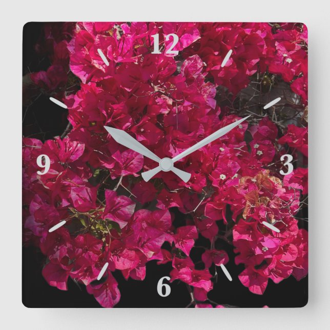 Bougainvillea Red Tropical Vining Shrub Foto Quadratische Wanduhr (Vorderseite)