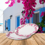 Bougainvillea Santorini, griechisch/spanisch Pappteller<br><div class="desc">Mediterran griechisch musikalisch blau gekachelt inspiriert Dancing Queen Brautparty Papier Teller.</div>