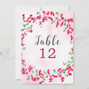 Bougainvillea-Tropenwald-Hochzeit-Tischnummer Einladung