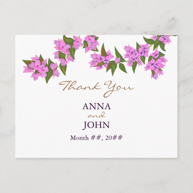 Bougainvillea Tropical Wedding Danke Postcard Einladungspostkarte (Vorderseite)