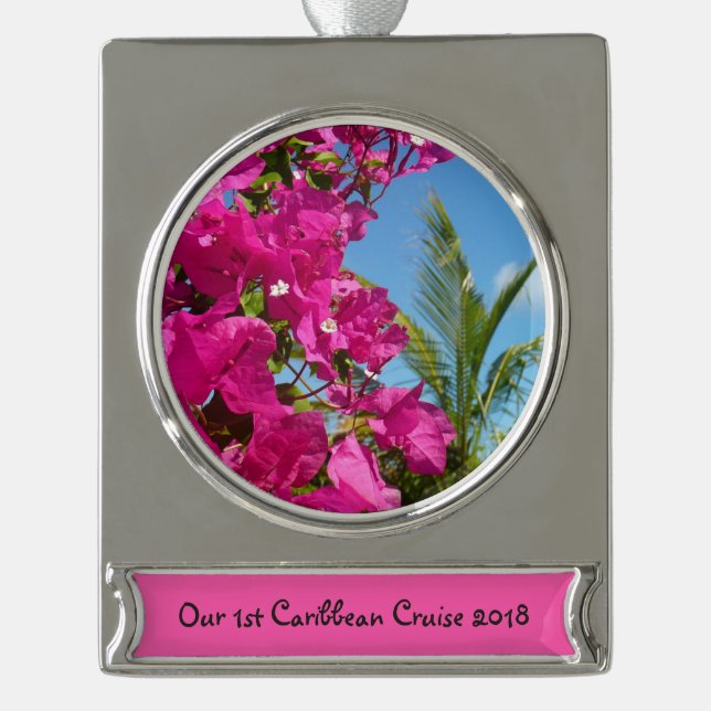 Bougainvillea und Palmen Tropische Natur Banner-Ornament Silber (Vorderseite)
