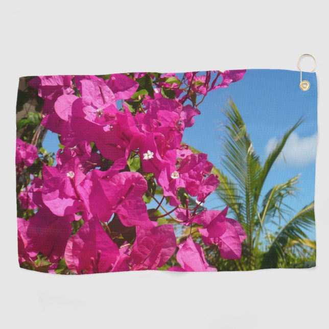 Bougainvillea und Palmen Tropische Natur Golfhandtuch (Horizontal)