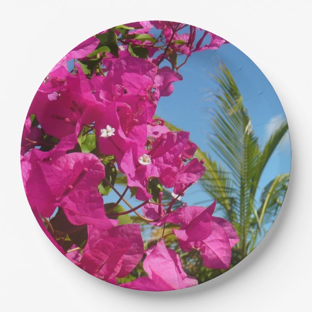 Bougainvillea und Palmen Tropische Natur Pappteller (Vorderseite)