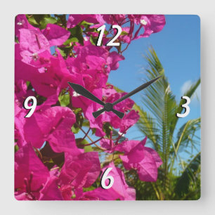 Bougainvillea und Palmen Tropische Natur Quadratische Wanduhr