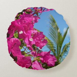 Bougainvillea und Palmen Tropische Natur Rundes Kissen