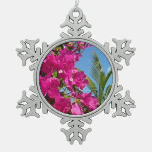 Bougainvillea und Palmen Tropische Natur Schneeflocken Zinn-Ornament