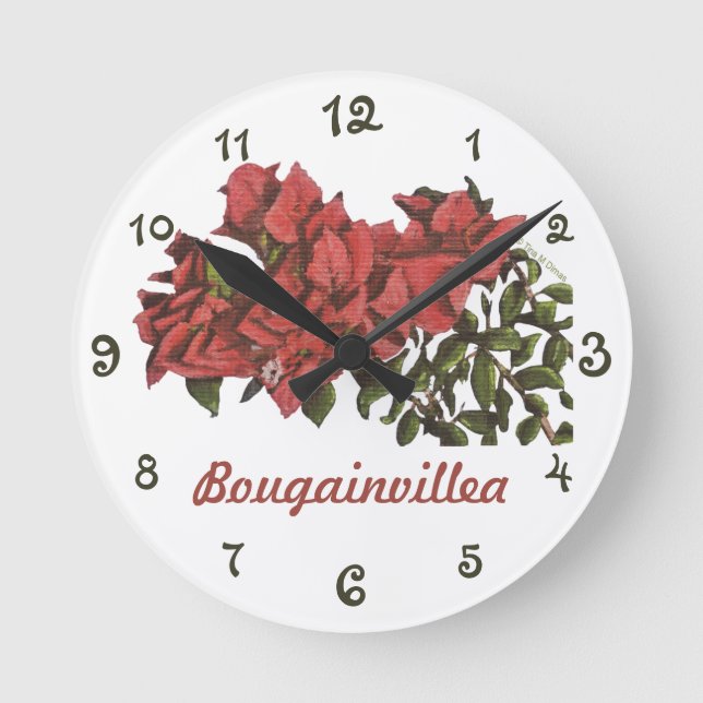 Bougainvillea Wall Clock Runde Wanduhr (Vorderseite)