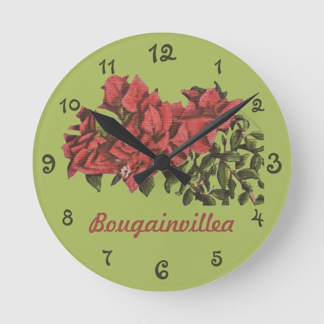 Bougainvillea Wall Clock Runde Wanduhr (Vorderseite)