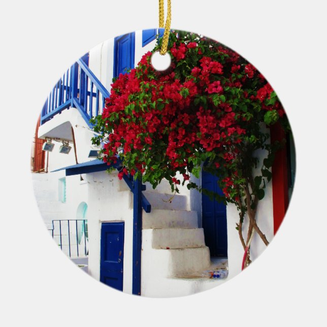 Bouganvilla, das auf Haus in Mykonos, Griechenland Keramikornament (Vorne)