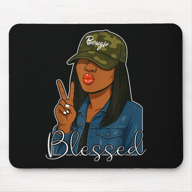 Bougie Blessed Camo Hat Christian Black Woman  Mousepad (Vorne)