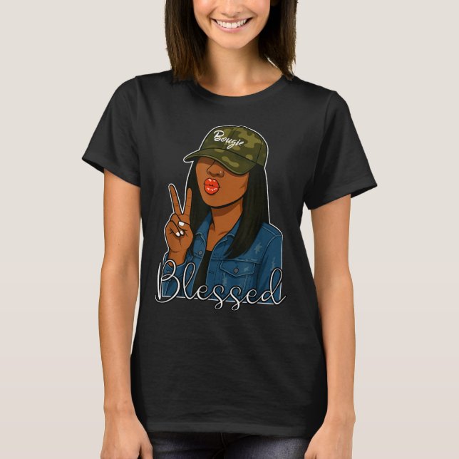 Bougie Blessed Camo Hat Christian Black Woman  T-Shirt (Vorderseite)