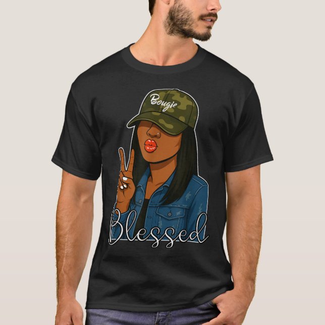 Bougie Blessed Camo Hat Christian Black Woman  T-Shirt (Vorderseite)
