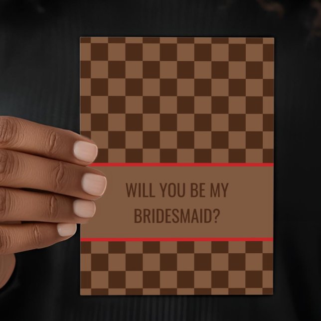 Bougie Brown Checkered Will you be my Bridesmaid Karte (Von Creator hochgeladen)