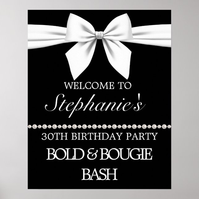 Bougie Pearls Black Birthday Party Begrüßungszeich Poster (Vorne)