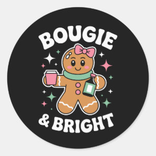 Bougie und helle Weihnachts-Gingerbread-Girl-Schle Runder Aufkleber
