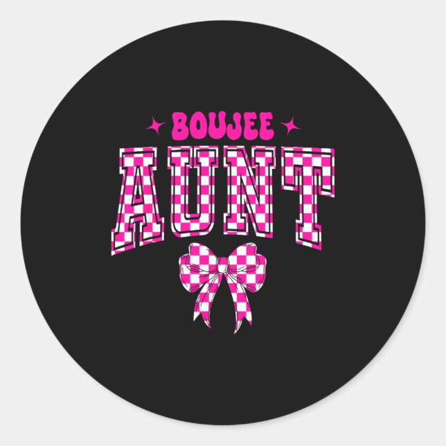 Boujee Aunt Nk Checkered Bow Birthday Family Match Runder Aufkleber (Vorderseite)