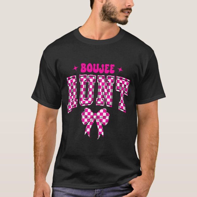 Boujee Aunt Nk Checkered Bow Birthday Family Match T-Shirt (Vorderseite)