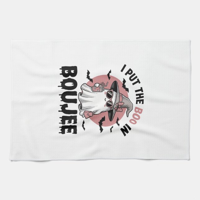 Boujee-Geist Halloween Vintage Gravur Design_1 Geschirrtuch (Horizontal)