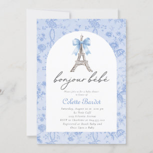 Boujour Bebe Paris French Toile Blue Baby Dusche Einladung