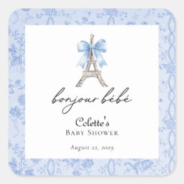 Boujour Bebe Paris French Toile Blue Baby Dusche Quadratischer Aufkleber