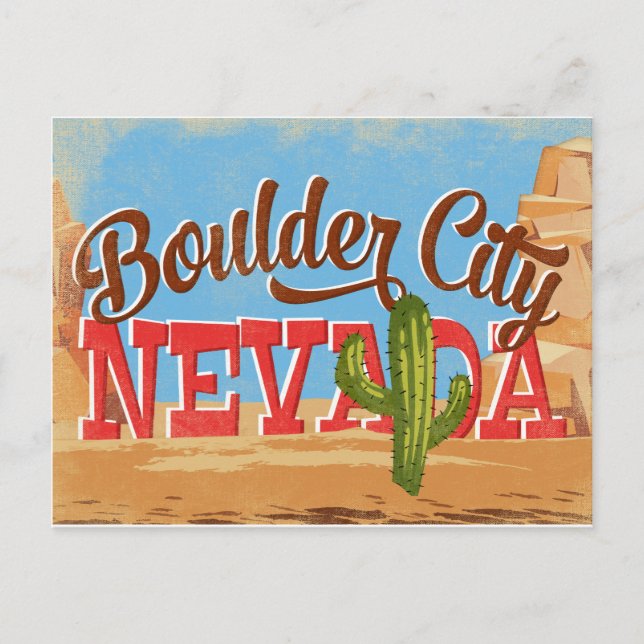 Boulder City Nevada Cartoon Desert Vintage Travel Postkarte (Vorderseite)
