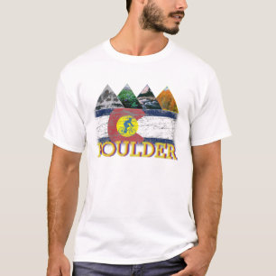 Boulder, Colorado, beunruhigte Flagge, Berge T-Shirt