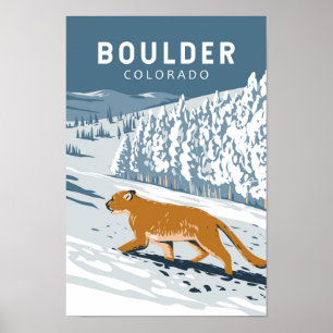 Boulder Colorado Cougar Retro Art Vintag Poster