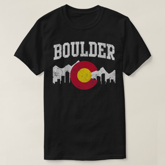 Boulder Colorado Flag Skyline T-Shirt (Design vorne)