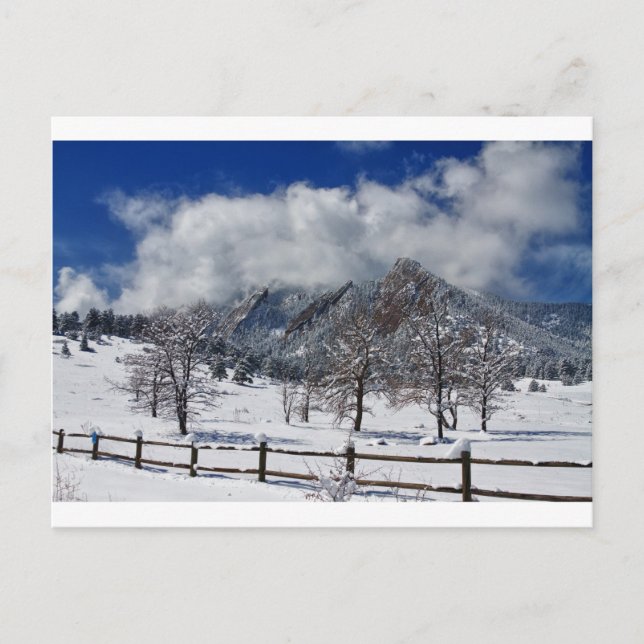 Boulder Colorado Flatirons Snowy Landschaftsansich Postkarte (Vorderseite)