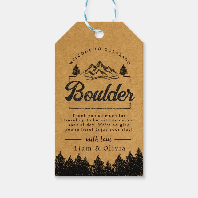 Boulder Colorado Wedding Minimalistisch Welcome Geschenkanhänger (Vorderseite)