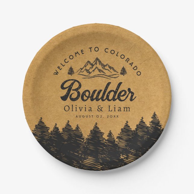 Boulder Colorado Wedding Minimalistisch Welcome Pappteller (Vorderseite)