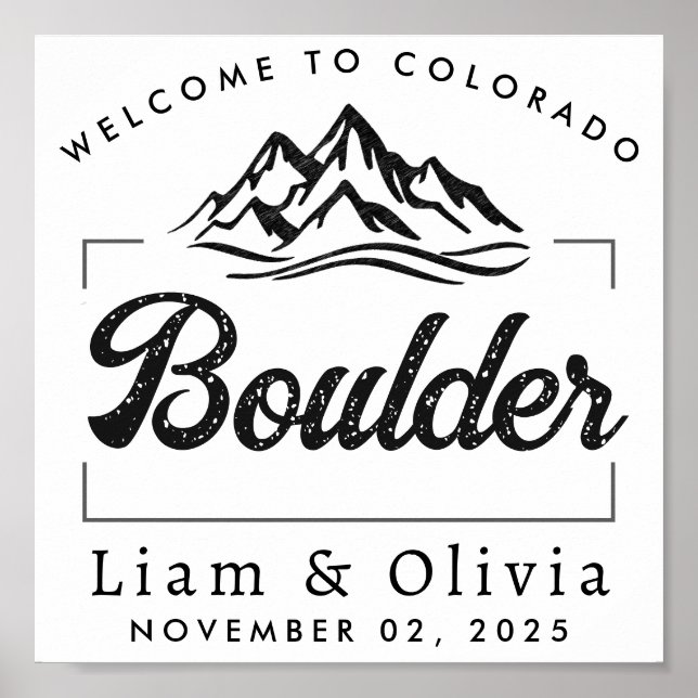 Boulder Colorado Wedding Minimalistisch Welcome Poster (Vorne)