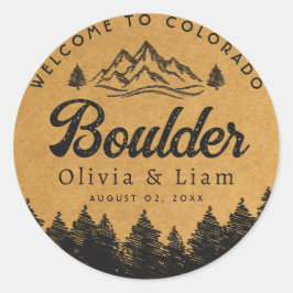 Boulder Colorado Wedding Minimalistisch Welcome Runder Aufkleber