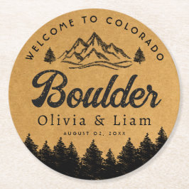 Boulder Colorado Wedding Minimalistisch Welcome Runder Pappuntersetzer