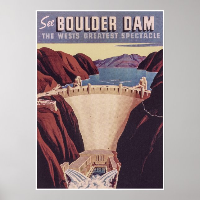 Boulder Dam Retro Vintage Travel Poster (Vorne)