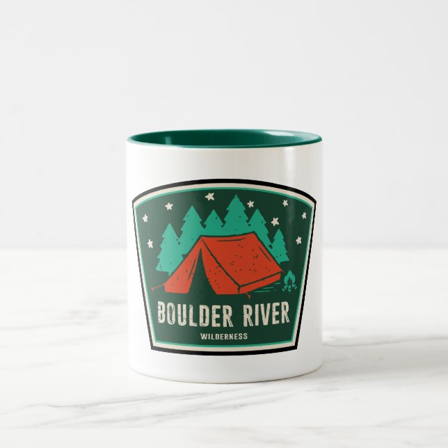 Boulder River Wilderness Camping Zweifarbige Tasse (Mittel)
