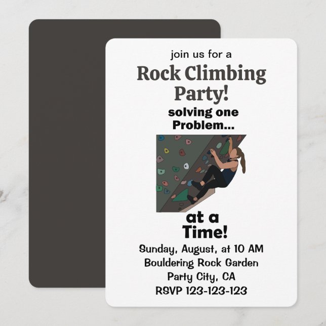 Bouldering-Kletterer löst Problem Felsenklettern  Einladung (Vorne/Hinten)