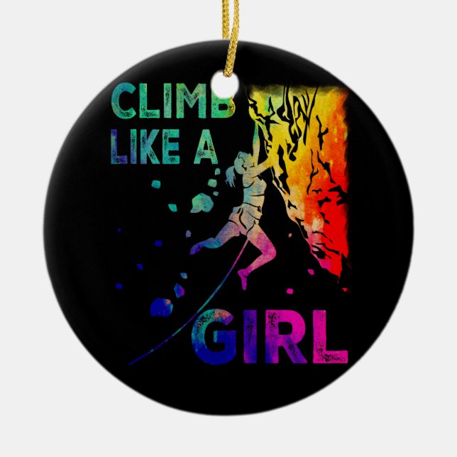 Bouldering Rock Climber Climb wie ein Girls Rock C Keramik Ornament (Vorne)