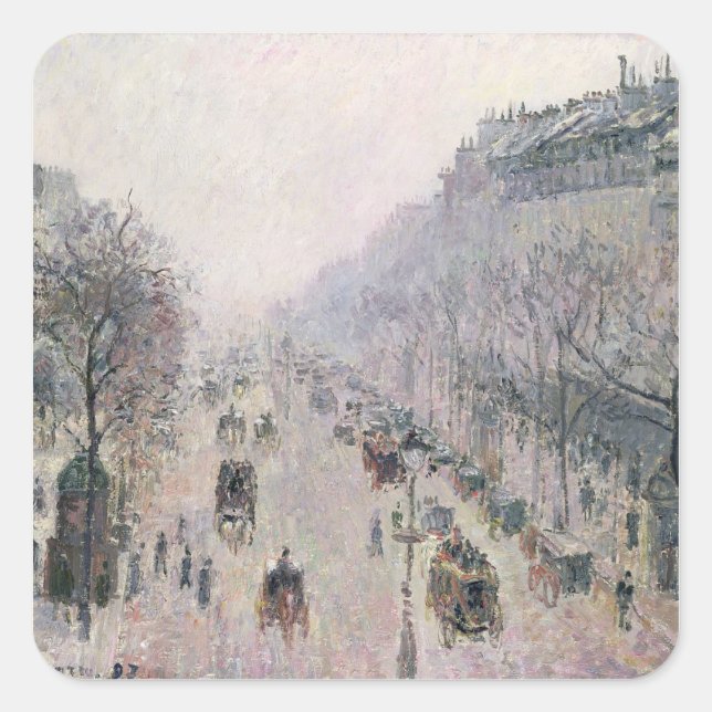 Boulevard Montmartre, 1897 (Öl auf Leinwand) Quadratischer Aufkleber (Vorderseite)