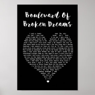 Boulevard of Broken Dreams Black Heart Song Lyric Poster