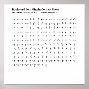 Boulevard-Schriftart-Glyphen-Kontaktblatt Poster