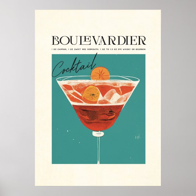 Boulevardier Cocktail Klassisches Rezept Poster (Vorne)