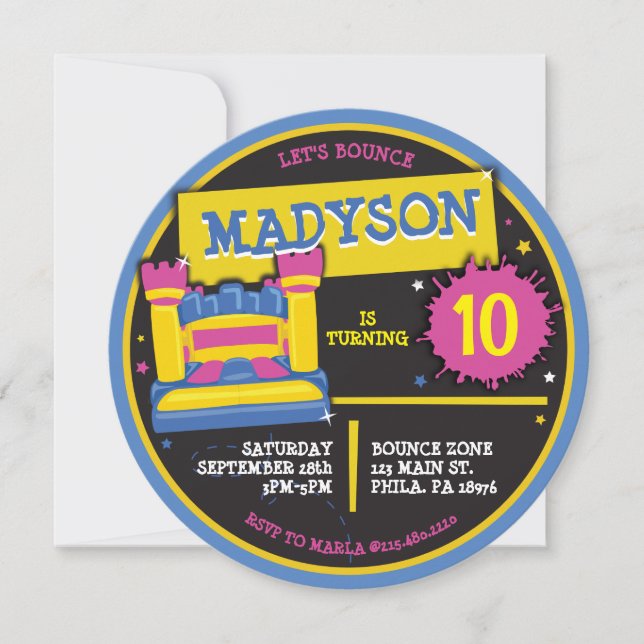 BOUNCE HOUSE CASTLE PRINCESS Geburtstagsparty Einladung (Vorderseite)