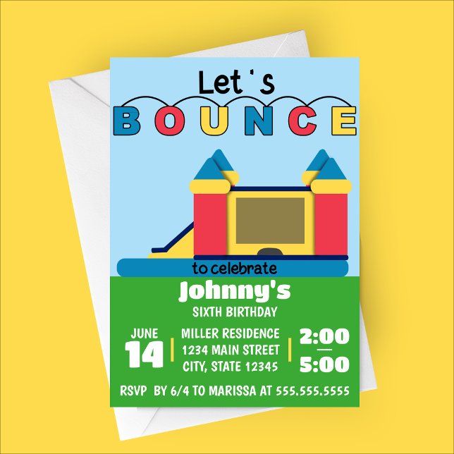 Bounce House Geburtstagsparty Einladung (Let's Bounce | Bounce House Birthday Party Invitation)