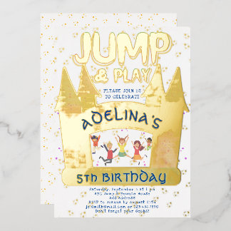 Bounce House Jump Play Gymnastik Kindergeburtstag Folieneinladung