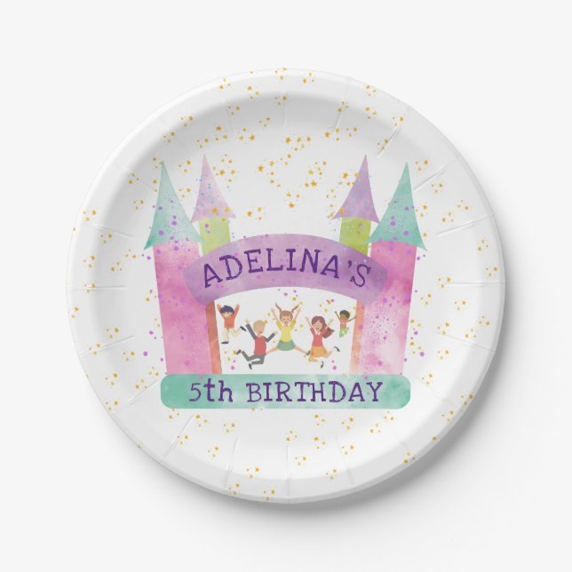 Bounce House Jump Play Gymnastik Kindergeburtstag Pappteller (Vorderseite)