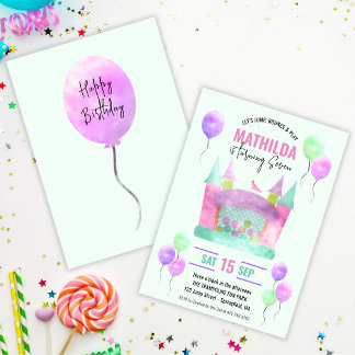 Bounce House Jump Trampolin Girl Birthday Digital Einladung