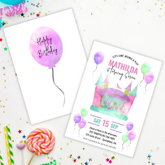 Bounce House Jump Trampolin Girl Geburtstagsparty Einladung