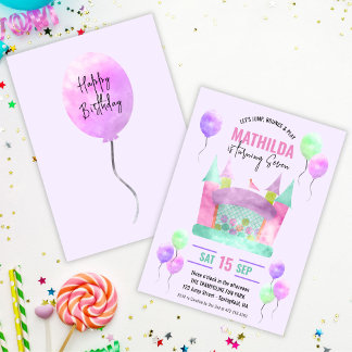 Bounce House Jump Trampolin Girl Geburtstagsparty Einladung