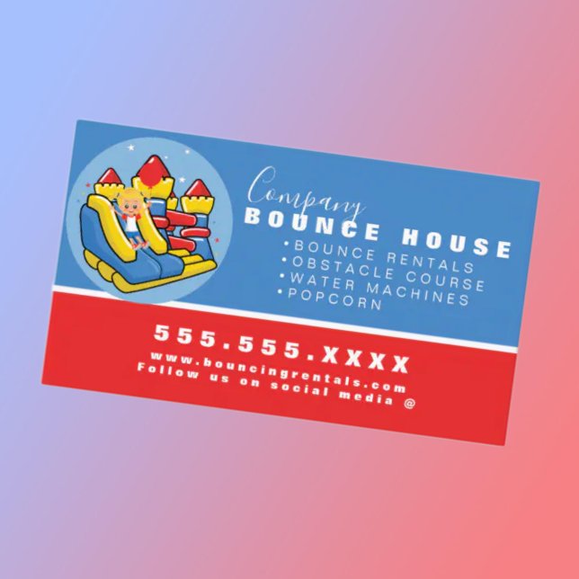 Bounce House Logo Party Miete Red Blue Visitenkarte (Von Creator hochgeladen)